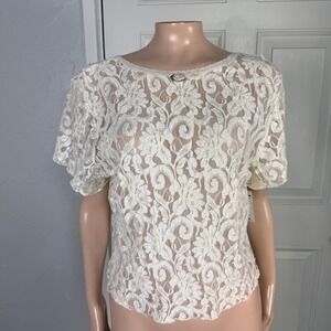 Vintage 90's 80's Shirt L Private Luxuries Lace Sheer Nylon Floral Baby tee N25